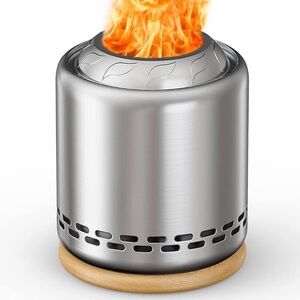 Stainless Steel Fire Pit with Wooden Base